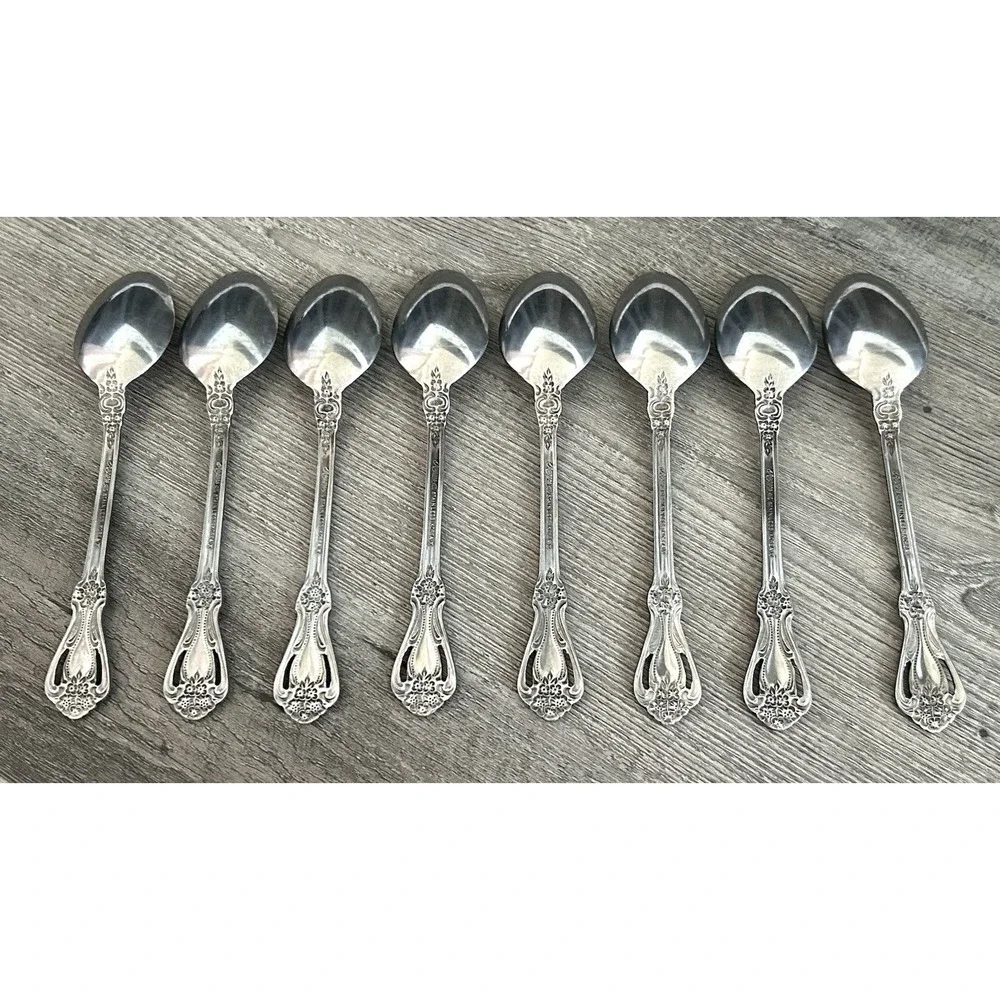 Stanley Roberts Rogers Teaspoons Stainless Valentine Set‎ Of 8 Pierced 6-1/8